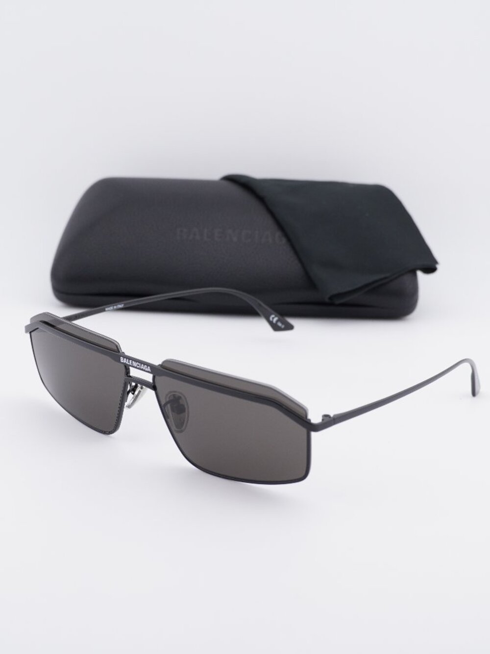 Balenciaga BB0139S 001 Rectangle Sunglasses - Black / Grey